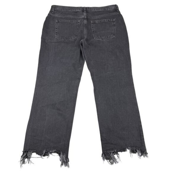 FREE PEOPLE Maggie Mid-Rise Straight-Leg Washed Black Denim Jeans 26 Destroyed - Picture 5 of 8